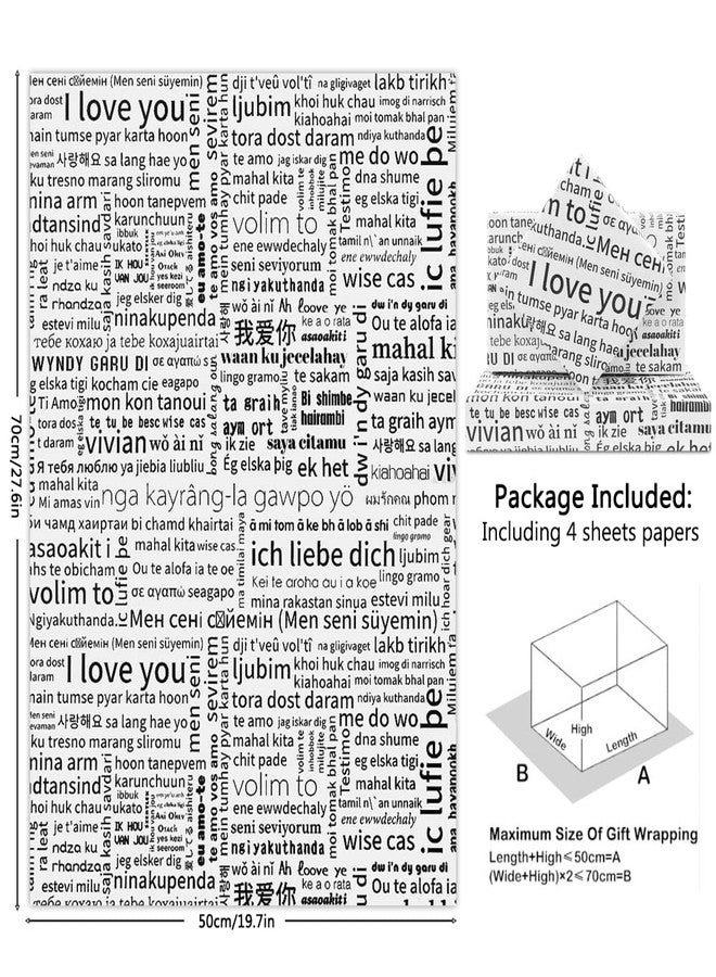 Boerni Valentines Day Romantic I Love You Phrases In Different Languages | Holidays Wrapping Paper 4 Folded Sheets For Adults and Kids | Gift Wrap Paper For Birthday, Anniversary, Bridal Shower Wedding - Image 2